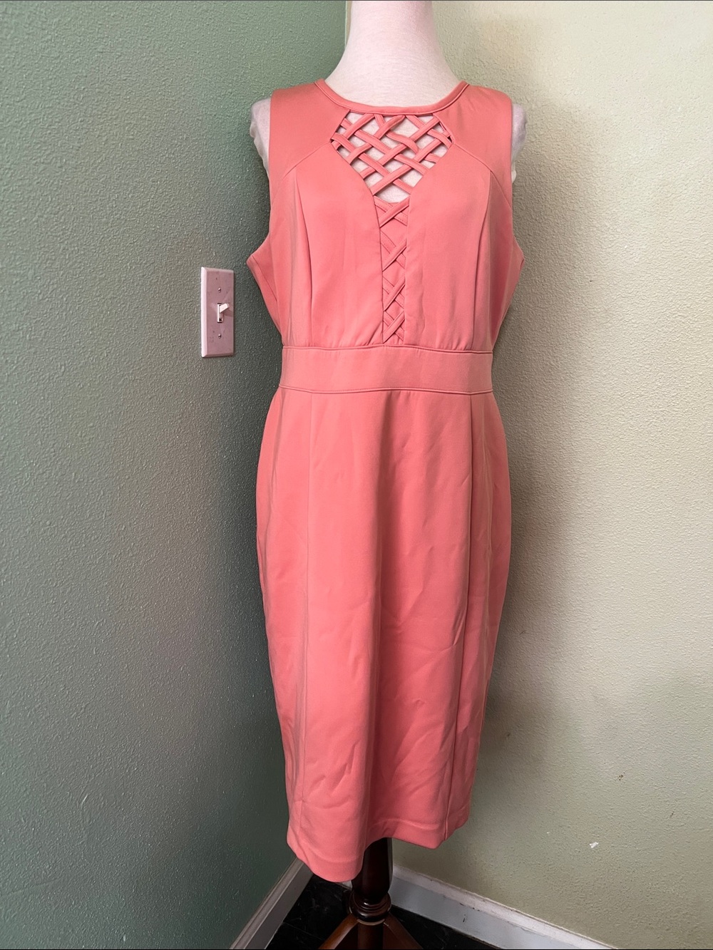 New York & Company Coral Sleeveless Sheath Dress with Lattice Front
